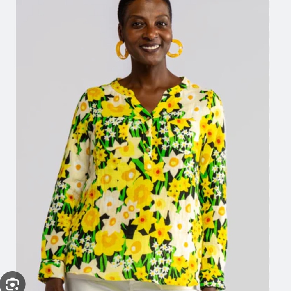 LESLEY EVERS Yellow Daffodil Print Shirt